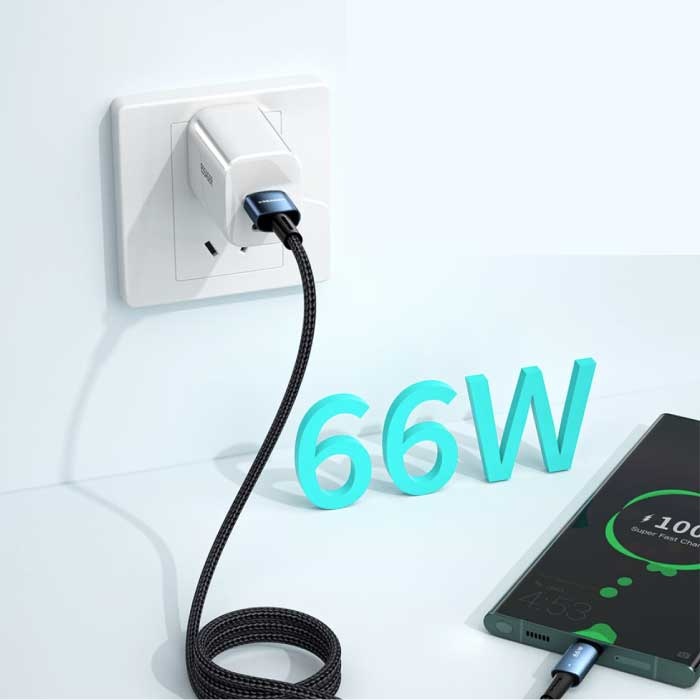 Essager Câble de charge USB-C 1 mètre - Alimentation 66W - Câble de données de chargeur en nylon tressé Noir