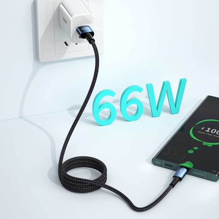 Essager Câble de charge USB-C 1 mètre - Alimentation 66W - Câble de données de chargeur en nylon tressé Noir