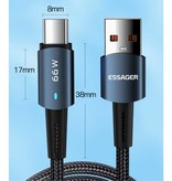 Essager Cable de carga USB-C de 1 metro - Entrega de energía de 66 W - Cable de datos de cargador de nylon trenzado Negro