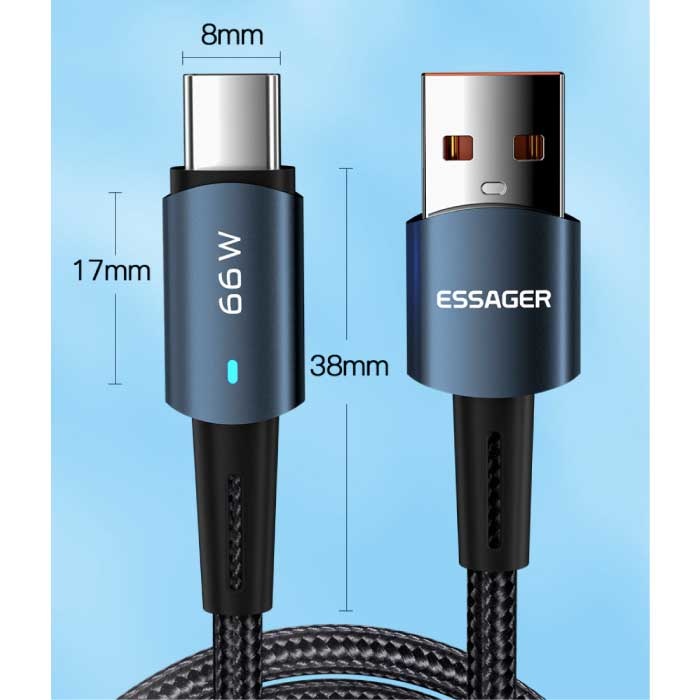 Essager Câble de charge USB-C 1 mètre - Alimentation 66W - Câble de données de chargeur en nylon tressé Noir