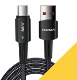 Essager USB-C Oplaadkabel 1 Meter - 66W Power Delivery - Gevlochten Nylon Oplader Data Kabel Zwart