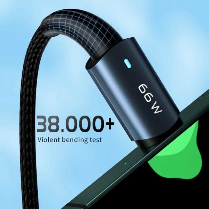 Essager Cable de carga USB-C de 2 metros - Entrega de energía de 66 W - Cable de datos de cargador de nylon trenzado Negro