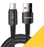 Essager Cavo di ricarica USB-C 2 metri - Erogazione di potenza 66W - Cavo dati caricabatterie in nylon intrecciato nero