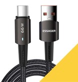 Essager USB-C Charging Cable 2 Meter - 66W Power Delivery - Braided Nylon Charger Data Cable Black