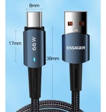 Essager USB-C Charging Cable 2 Meter - 66W Power Delivery - Braided Nylon Charger Data Cable Blue