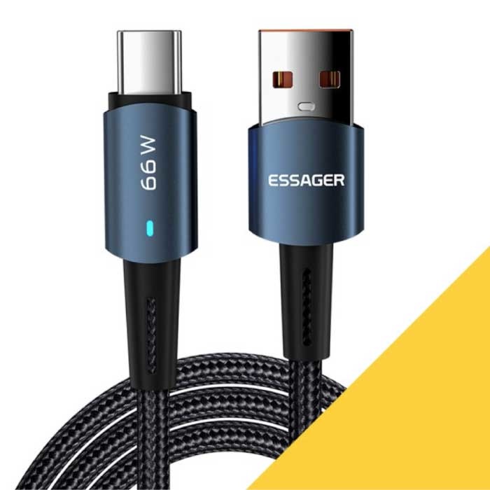 Cable de carga USB-C de 2 metros - Entrega de energía de 66 W - Cable de datos de cargador de nylon trenzado Azul