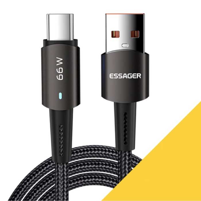 Cable de carga USB-C de 2 metros - Entrega de energía de 66 W - Cable de datos de cargador de nylon trenzado Marrón