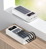 Stuff Certified® Banco de energía solar de 100,000 mAh con 2 puertos de salida / 2 puertos de entrada - 4 tipos de cable de carga - Linterna incorporada - Batería de emergencia externa Cargador de batería Cargador Sun Black