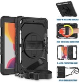 R-JUST Armor Case for iPad 10.2" (2019) with Kickstand / Wrist Strap / Pen Holder - Heavy Duty Cover Case Black