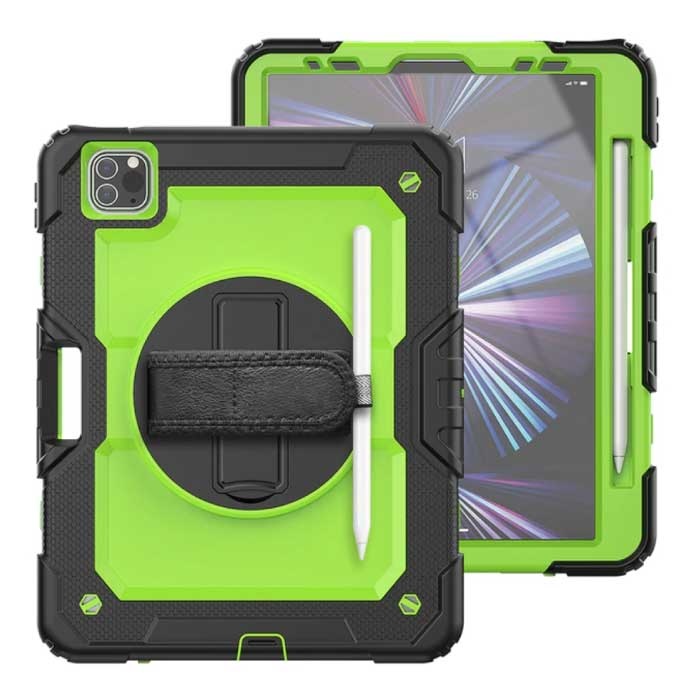 Custodia Armor per iPad Mini 5 con cavalletto/cinturino da polso/portapenne – Custodia rigida verde