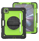 R-JUST Custodia Armor per iPad Air 5 con cavalletto/cinghia da polso/portapenne – Custodia protettiva resistente verde