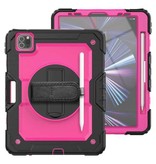 R-JUST Armor Case for iPad Mini 4 with Kickstand / Wrist Strap / Pen Holder - Heavy Duty Cover Case Pink