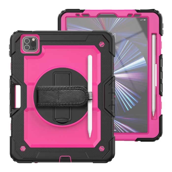Armor Case for iPad Mini 6 with Kickstand / Wrist Strap / Pen Holder - Heavy Duty Cover Case Pink