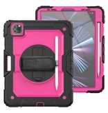 R-JUST Armor Case do iPada Pro 12,9" (2020) z podpórką / paskiem na nadgarstek / obsadką na długopis - Heavy Duty Cover Case różowy