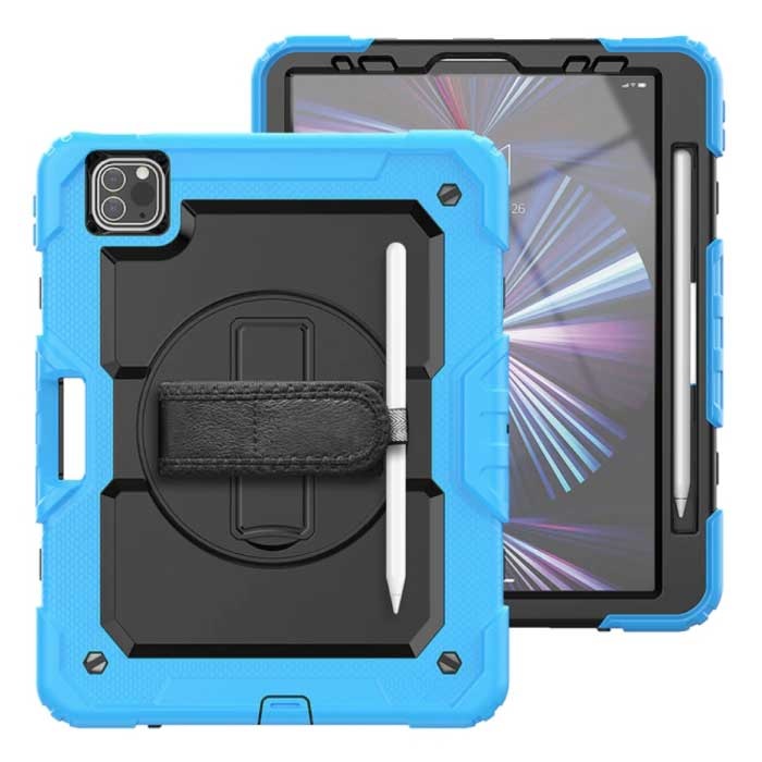 Armor Case do iPada 10.2" (2019) z podpórką / paskiem na nadgarstek / obsadką na długopis - Heavy Duty Cover Case niebieski