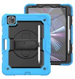 R-JUST Armor Case do iPada Pro 12,9" (2020) z podpórką / paskiem na nadgarstek / obsadką na długopis - Heavy Duty Cover Case niebieski