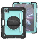 R-JUST Armor Case for iPad Mini 4 with Kickstand / Wrist Strap / Pen Holder - Heavy Duty Cover Case Light Blue