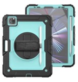 R-JUST Custodia Armor per iPad Mini 4 con cavalletto/cinghia da polso/portapenne - Custodia resistente blu chiaro
