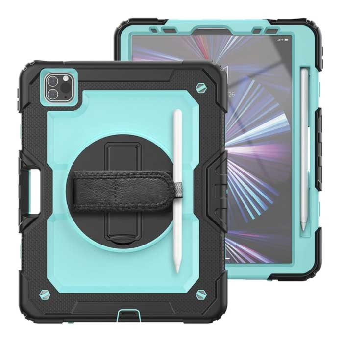R-JUST Armor Case for iPad Mini 4 with Kickstand / Wrist Strap / Pen Holder - Heavy Duty Cover Case Light Blue