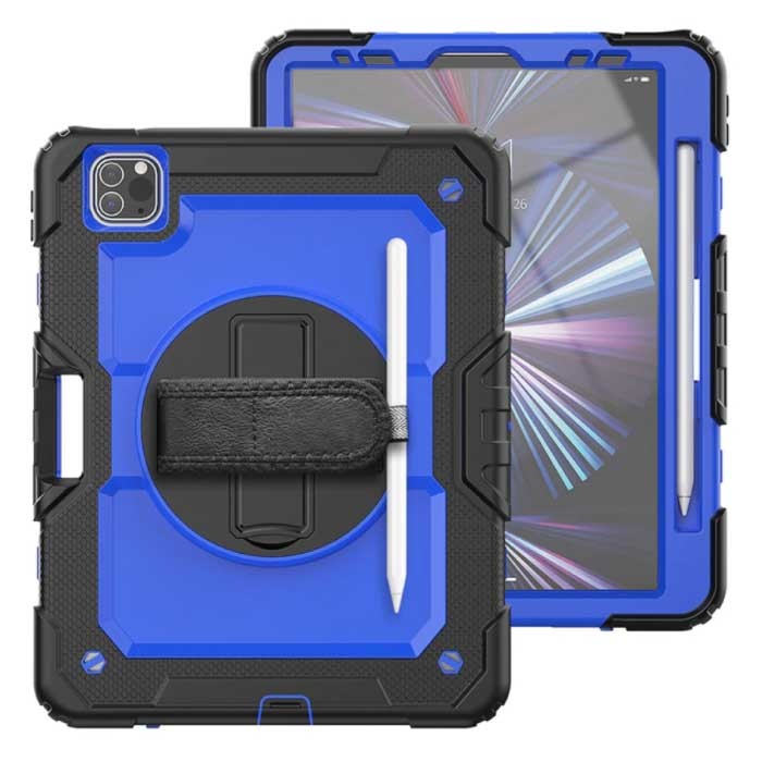R-JUST Armor Hoesje voor iPad Mini 5 met Kickstand / Polsband / Pennenhouder - Heavy Duty Cover Case Donkerblauw