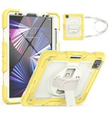 R-JUST Pancerne etui do iPada Mini 4 z podpórką / paskiem na nadgarstek / obsadką na długopis - wytrzymałe etui żółte