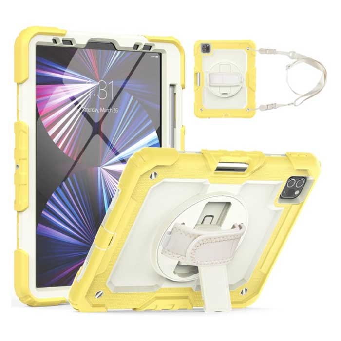 Armor Case for iPad Pro 11 with Kickstand / Wrist Strap / Pen Holder - Heavy Duty Cover Case Yellow