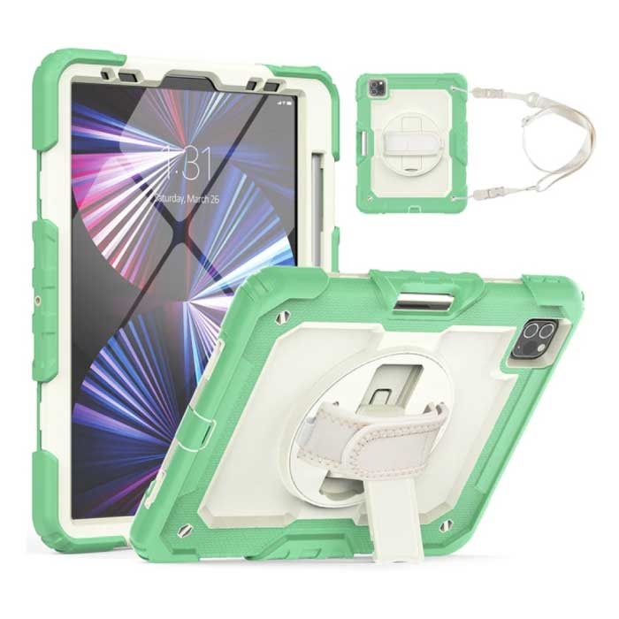 Armor Case para iPad Mini 6 con función atril / correa de muñeca / portalápices - Funda resistente verde