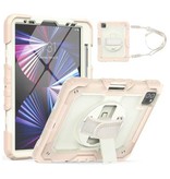 R-JUST Armor Case for iPad Pro 12.9" (2021) with Kickstand / Wrist Strap / Pen Holder - Heavy Duty Cover Case Rose Gold