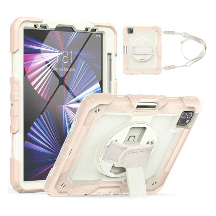 Armor Case for iPad Pro 12.9" (2021) with Kickstand / Wrist Strap / Pen Holder - Heavy Duty Cover Case Rose Gold