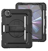 R-JUST Armor Case do iPada Pro 12,9" (2021) z podpórką / paskiem na nadgarstek / uchwytem na długopis - Heavy Duty Cover Case Czarny