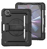 R-JUST Armor Hoesje voor iPad Pro 12.9" (2021) met Kickstand / Polsband / Pennenhouder - Heavy Duty Cover Case Zwart