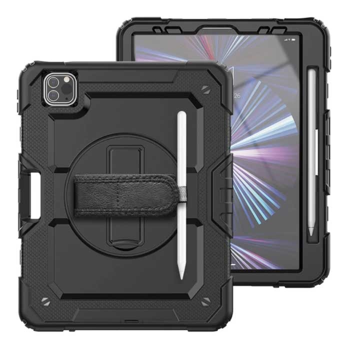 Armor Case para iPad 9.7" con función atril / Correa de muñeca / Portalápices - Funda resistente negra
