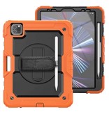 R-JUST Armor Case para iPad Pro 12.9" (2021) con función atril / correa de muñeca / portalápices - Funda resistente naranja