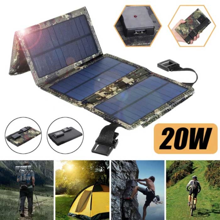ZYCXEG Solar Charger with 4 Solar Panels 20W - Portable Flexible Solar Energy Battery Charger Sun Camo