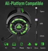 EKSA AUX/USB/Type C Gaming Headset - Voor PS4/XBOX/Switch/PC 7.1 Surround Sound - Headphones Koptelefoon  met Microfoon Zwart