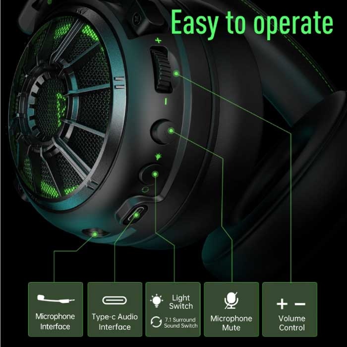 EKSA AUX/USB/Type C Gaming Headset - For PS4/XBOX/Switch/PC 7.1 Surround Sound - Headphones Headphones w/ Microphone Black