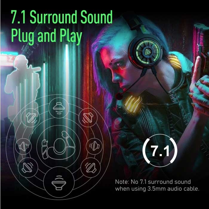 EKSA AUX/USB/Type C Gaming Headset - For PS4/XBOX/Switch/PC 7.1 Surround Sound - Headphones Headphones w/ Microphone Black