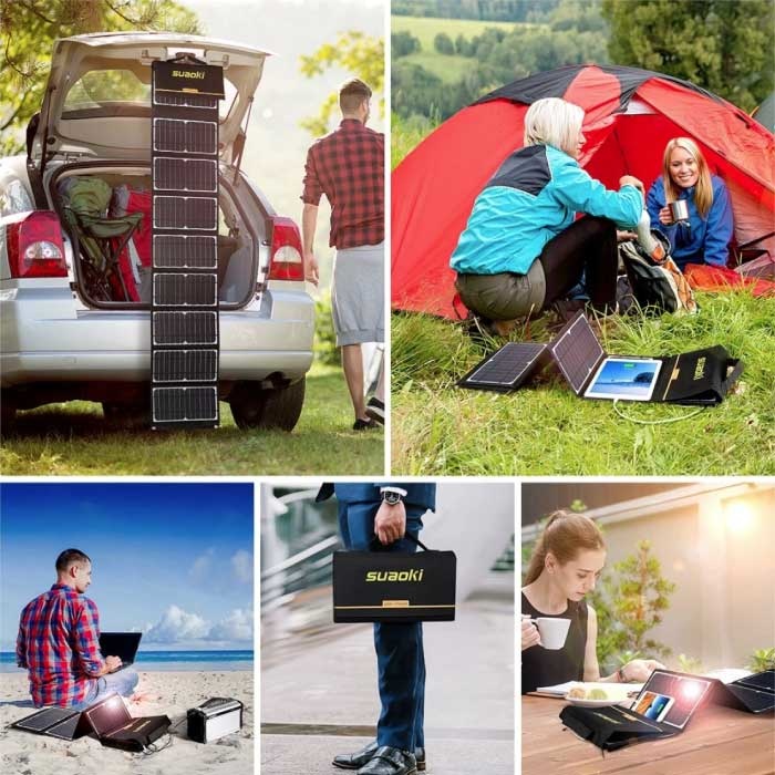 Suaoki Cargador Solar con 9 Paneles Solares 60W para Laptops -2 Puertos de Carga / Cargador Solar para Laptop 10 en 1