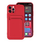 XDAG Custodia Porta Carte Mini per iPhone 13 - Cover Slot per Schede Portafoglio Rossa