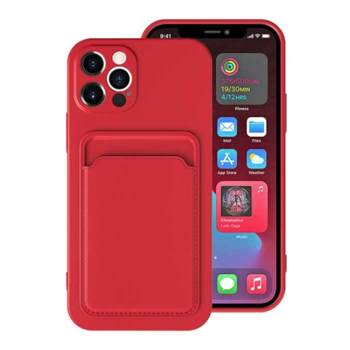 Custodia Porta Carte Mini per iPhone 13 - Cover Slot per Schede Portafoglio Rossa