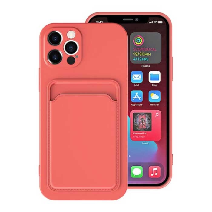 Funda con tarjetero para iPhone 13 - Funda tipo cartera con ranura para tarjetas rosa oscuro