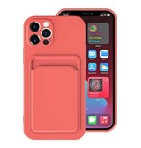 XDAG Funda con tarjetero para iPhone 12 - Funda tipo cartera con ranura para tarjetas rosa oscuro