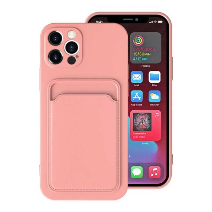 Custodia per porta carte di credito per iPhone 11 Pro Max - Cover per slot per carte a portafoglio rosa