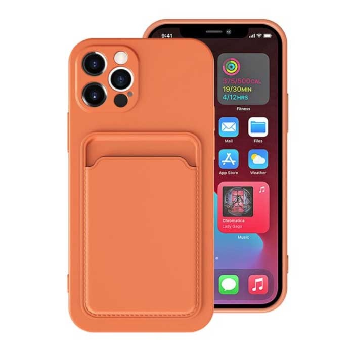 Custodia Porta Carte Mini per iPhone 13 - Cover Slot per Schede Portafoglio Arancione