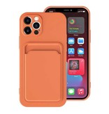 XDAG iPhone 12 Kaarthouder Hoesje - Wallet Card Slot Cover Oranje