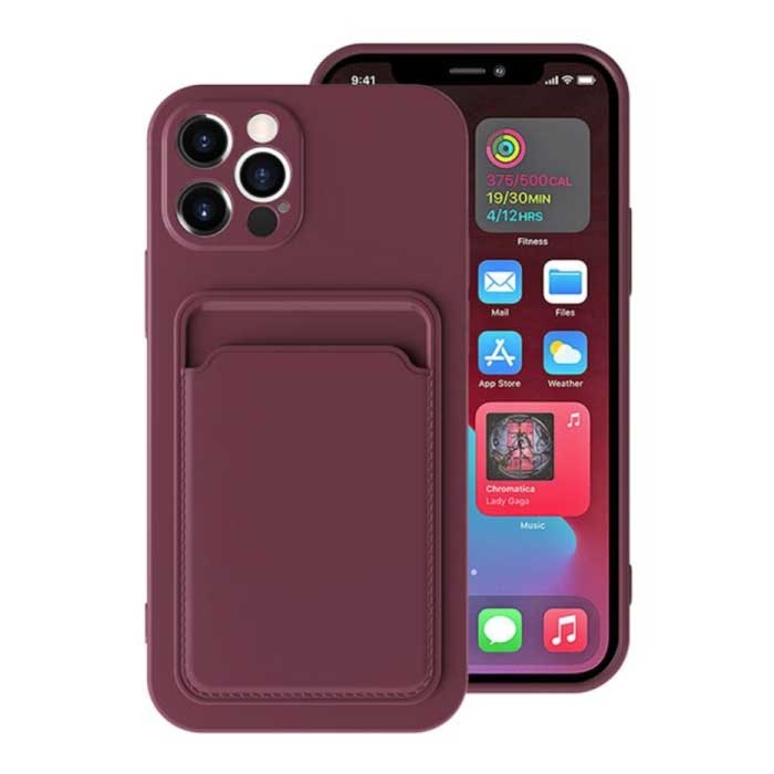 iPhone 12 Pro Max Card Holder Case - Wallet Card Slot Cover Marron