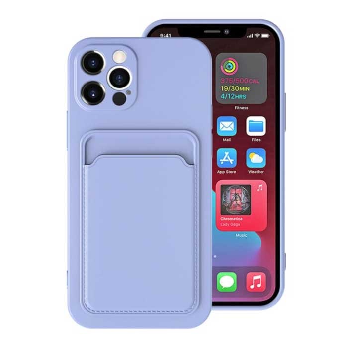 Custodia Porta Carte Mini per iPhone 12 - Cover Slot per Schede Portafoglio Azzurro
