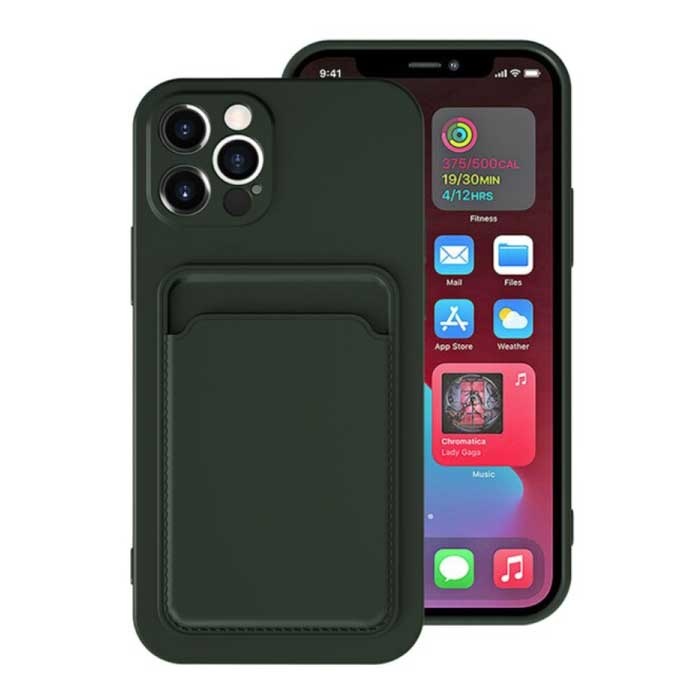 Etui z uchwytem na karty do iPhone'a 12 Pro Max - zielone etui na karty z portfelem