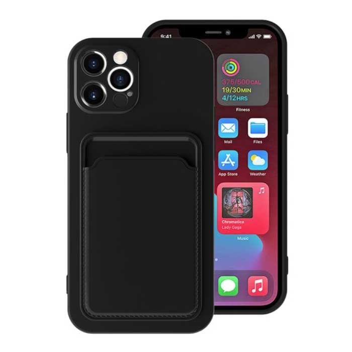 iPhone 12 Pro Max Card Holder Case - Wallet Card Slot Cover Noir