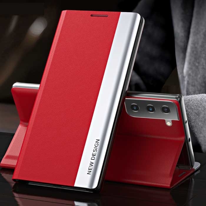NEW DESIGN Custodia Flip Magnetica per Samsung S10 - Cover di Lusso Rossa